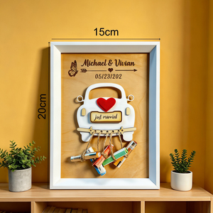 Cornice Portafoto e Portasoldi a Forma di <span class=keywords><strong>Auto</strong></span> Personalizzata con Incisione, Nome e Data di Coppia, Portasoldi Personalizzato per Matrimonio - Product Image 4