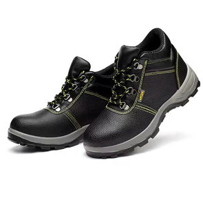 Bottes de sécurité industrielles unisexes à lacets antidérapantes anti-perforation respirantes avec embout en acier et tige en cuir microfibre - Product Image 1