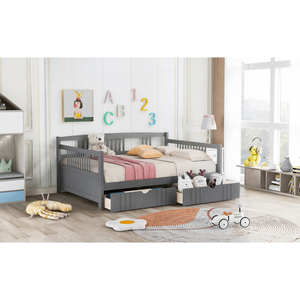 Cama de Madera Tamaño Completo con Dos Cajones, Cama Infantil Gris con Almacenamiento - Product Image 3
