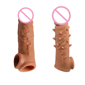 Flüssiges Silikon für Männer zur Verzögerung der Ejakulation, realistischer <span class=keywords><strong>Dildo</strong></span>-Kondom, wiederverwendbare Penisverlängerungshülle mit Noppen - Product Image 1