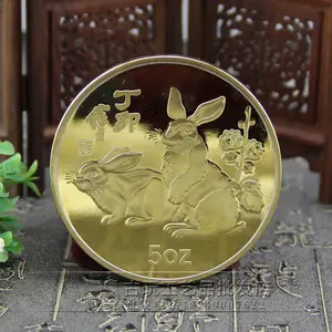 Moeda de ouro colecionável especial para o ano novo de coelho 1987 de 5 onças, moeda comemorativa do zodíaco chinês, medalhão comemorativo