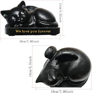 Urna per Gatti Dormienti <span class=keywords><strong>con</strong></span> <span class=keywords><strong>Ali</strong></span> d'<span class=keywords><strong>Angelo</strong></span>, Statua Commemorativa in Resina Nera per Ceneri di Animali Domestici, Decorazione per la Stanza e Regali di Lutto - Product Image 2
