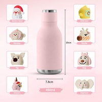 Bouteille isotherme pour enfants de 450 ml avec couvercle en silicone à motif d'animal de dessin animé, thermos en acier inoxydable pour les boissons froides à l'école