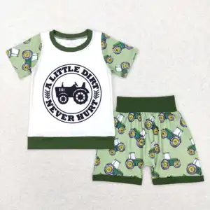בגד ים תינוק ילד קטן חתוך תלבושת הקיץ של טרקטור חקלאי ירוק סט בגדי ילדים