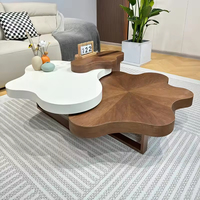 Ensemble de table basse moderne en forme de nuage, plateau en bois, hauteur réglable, design artistique irrégulier pour hôtel, maison, salon