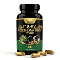 Capsules OEM Shilajit Ashwagandha Rhodiola Ginseng, 60 unités, favorise la vitalité quotidienne et le bien-être nutritionnel immunitaire, complément alimentaire