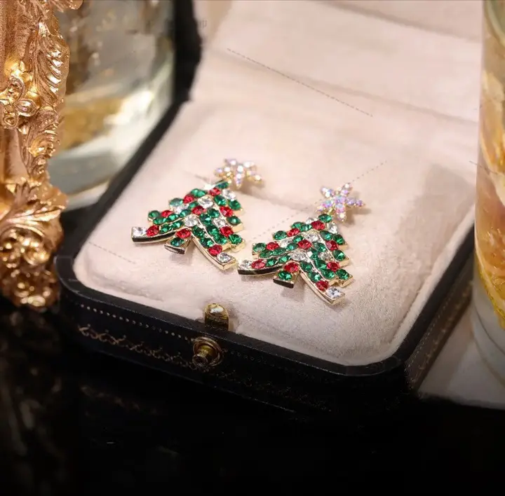 2022 New Christmas Rhinestone Tree Tassel Earrings Hollow Long Star Earrings For Christmas Accessories