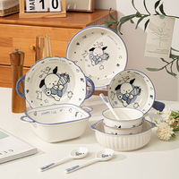 Mignon Haute Couleur Valeur Style Japonais Harpie Chien Filet Rouge Dessert Vaisselle Ménage En Céramique Peint À La Main Bol