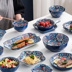 Assiette à dîner avec chargeur en céramique très vendue, <span class=keywords><strong>vaisselle</strong></span> complète de style bohème bleu, ensemble de <span class=keywords><strong>vaisselle</strong></span> de luxe pour décoration de fête - Product Image 4