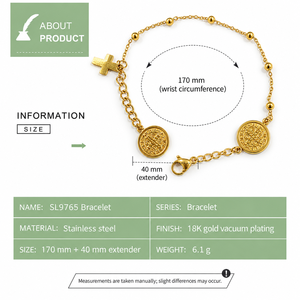 Bracelet à breloques Double Coin en acier inoxydable avec fermoir mousqueton, couleurs or et argent - Product Image 3