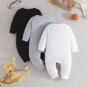 ชุดจั๊มสูทแขนยาวผ้าฝ้ายเรียบง่ายสำหรับเด็กทารก แบบ unisex หลายสี ชุดสามชิ้นสำหรับคลานในฤดูใบไม้ผลิ - Product Image 2