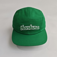 Casquette de camping verte à 5 panneaux, broderie 3D personnalisée, en coton, non structurée, à visière plate, pour le sport, le camping et les activités de plein air