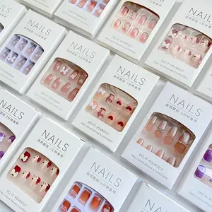 Short Press On Nail Wholesale High Quality 24 Piece Acrylic Luxury False Nails Private Label French Tip Vendor Packaging Box