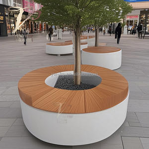 Chaise d'extérieur moderne personnalisable en fibre de verre siège arbre piscine fleur en bois paysage tabouret pour centre commercial parc et patio banc - Product Image 1