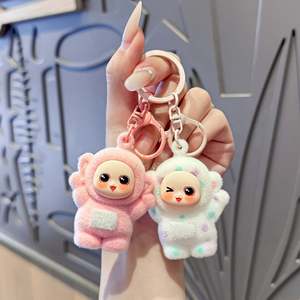 Adorable Cartoon Three Color Flocking Material Baby Series Keychain Small Pendant Cute Doll Couple Schoolbag Small Gift