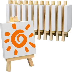 Mini Canvas And Natural Wood Easel Set -for Art Painting