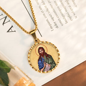 GIVELUCK Herren Edelstahl 18K Vergoldeter Orthodoxer Religiöser St. Johannes Baptist Byzantinischer Ikonen-Anhänger Christus-Medaille Spirituell - Product Image 3