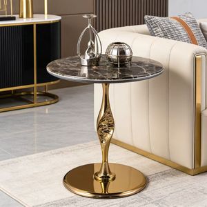 <b>Round</b> Marble Stone <b>Coffee</b> <b>Table</b> Metal Side <b>Table</b> Modern Bedside Accent <b>Table</b> for Living Room Bedroom Hotel - Product Image 3