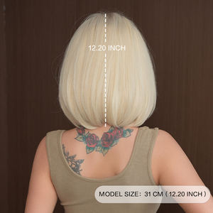 <span class=keywords><strong>Peluca</strong></span> corta recta blanca y dorada de arena para mujer de 12 pulgadas con flequillo, gorra ajustable, fibra sintética resistente al calor Natural - Product Image 4