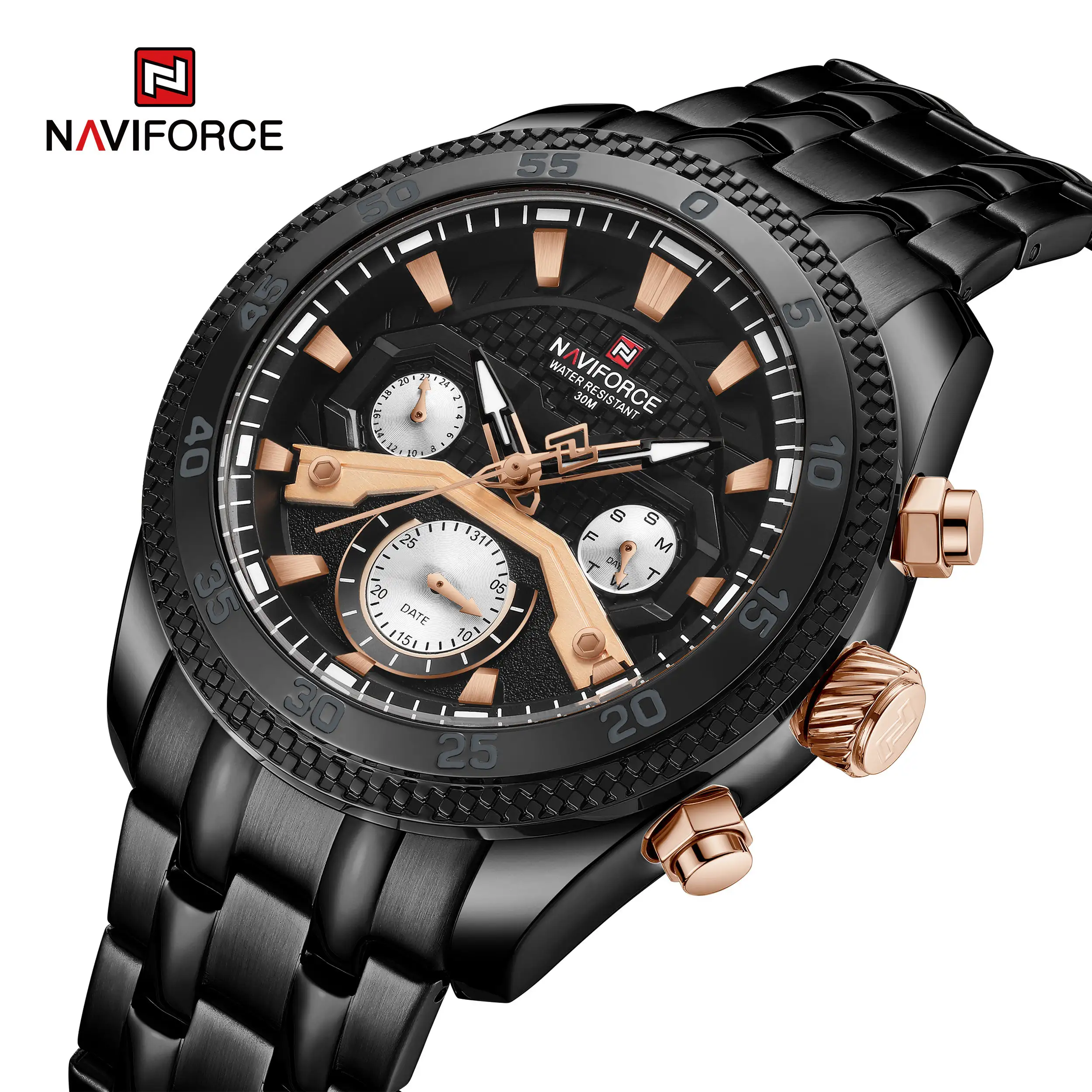Naviforce NF9222 wholesale shenzhen men timepiece latest Stainless steel band 3 dials chronometer in stock Leisure watch design