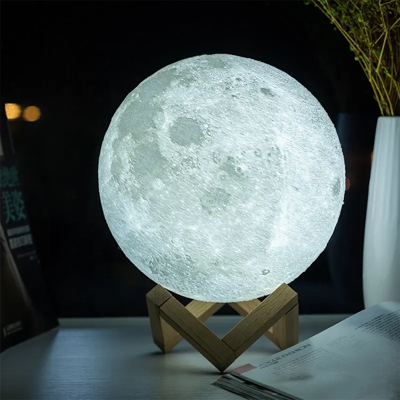 Dropshipping 3D Printing Moon Night Light Rechargeable Touch Dimmable Remote Control 16 Colors Table Lamp For Home Decoration