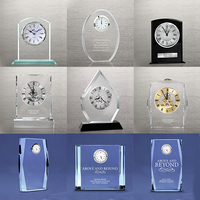Horloge en cristal de fabrication noble, cadeau d'affaires, logo personnalisé sur mesure, décoration de bureau, trophée, récompense, plaque de nom artisanale