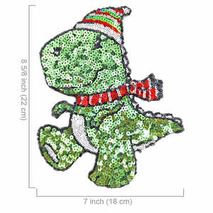 Parche de dinosaurio T Rex verde de alta calidad Hierro de lentejuelas brillantes para chaquetas - Product Image 2