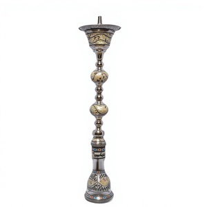 Shisha Khalil Mamoon Ice Gold de latón hecha a mano con incrustaciones de nácar - Núcleo y cámara de cobre, 102 cm de altura, 3.65 kg - Product Image 3