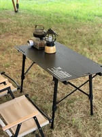 Table de camping pliable portable en alliage d'aluminium à hauteur réglable, 3 pièces, durable, avec sac de rangement et poche en filet