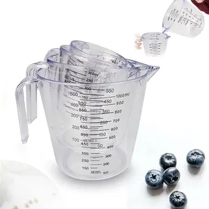 כוסות מדידה שקופות ניתנות לערמה ללא BPA סט כוסות מדידה דיגיטליות מפלסטיק עם ידית