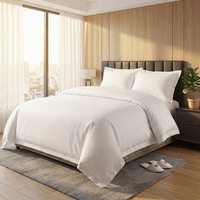 Parure de draps d'hôtel Hilton de luxe personnalisée, douce et confortable, 100% coton 60S 300TC, rayures blanches de 1 cm