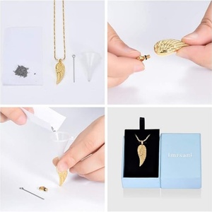 Collier urne funéraire <span class=keywords><strong>Aile</strong></span> d'ange pour cendres, pendentif commémoratif, bijou porte-objets personnalisé pour la commémoration de la perte d'un animal de compagnie, cadeau - Product Image 6