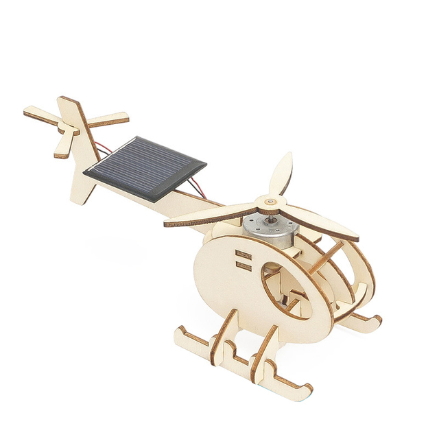 Solar Powered Helicopter Kids Science Engineering Toy Kit Wooden Puzzle 3D Stem Solar Toy