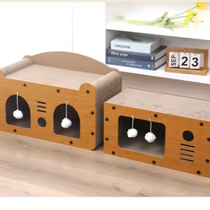 Venta caliente moderno interactivo nido gato árbol rascador cama de papel corrugado con nido cama gato rascador hecho de madera - Product Image 3