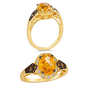 Anillo de Diamantes Blancos y Chocolate SGARIT de 0.35 Quilates para Mujer, Anillo de Oro Rosa o Amarillo de 14k con Gema Ovalada de 1.75 Quilates - Product Image 2