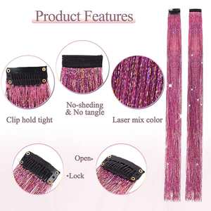 Accessoires d'<span class=keywords><strong>extension</strong></span> Fujia personnalisés DIY Festival Hair Laser Glitter Gold Tressage Sparkle Shiny <span class=keywords><strong>Clip</strong></span> in Hair Tinsel - Product Image 4