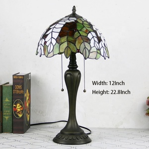 Longhuijing Wholesale 12-Inch Stained Glass Tiffany Style LED <b>Table</b> Lamp with Dome Shade and <b>Antique</b> Base <b>Bedside</b> Lamp - Product Image 2