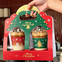 Plateau porte-gobelets jetables de Noël en gros, personnalisé OEM, pour café, thé au lait, à emporter, double porte-gobelets
