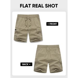 Pantalones cortos cargo elásticos informales para hombre 2025, pantalones cortos de trabajo de verano con cintura elástica y cordón clásico con logotipo teñido liso multibolsillos - Product Image 6