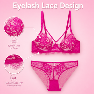 Set di Lingerie in Pizzo <span class=keywords><strong>Fucsia</strong></span> Personalizzato OEM per Donne, <span class=keywords><strong>Reggiseno</strong></span> Balconette con Spalline e Slip, Confezione con Etichetta Privata, Certificato OEKO-TEX 100 - Product Image 3