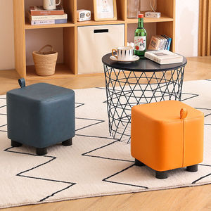Tabouret carré moderne en cuir, pouf avec housse amovible, meuble de salon pour enfant - Product Image 3