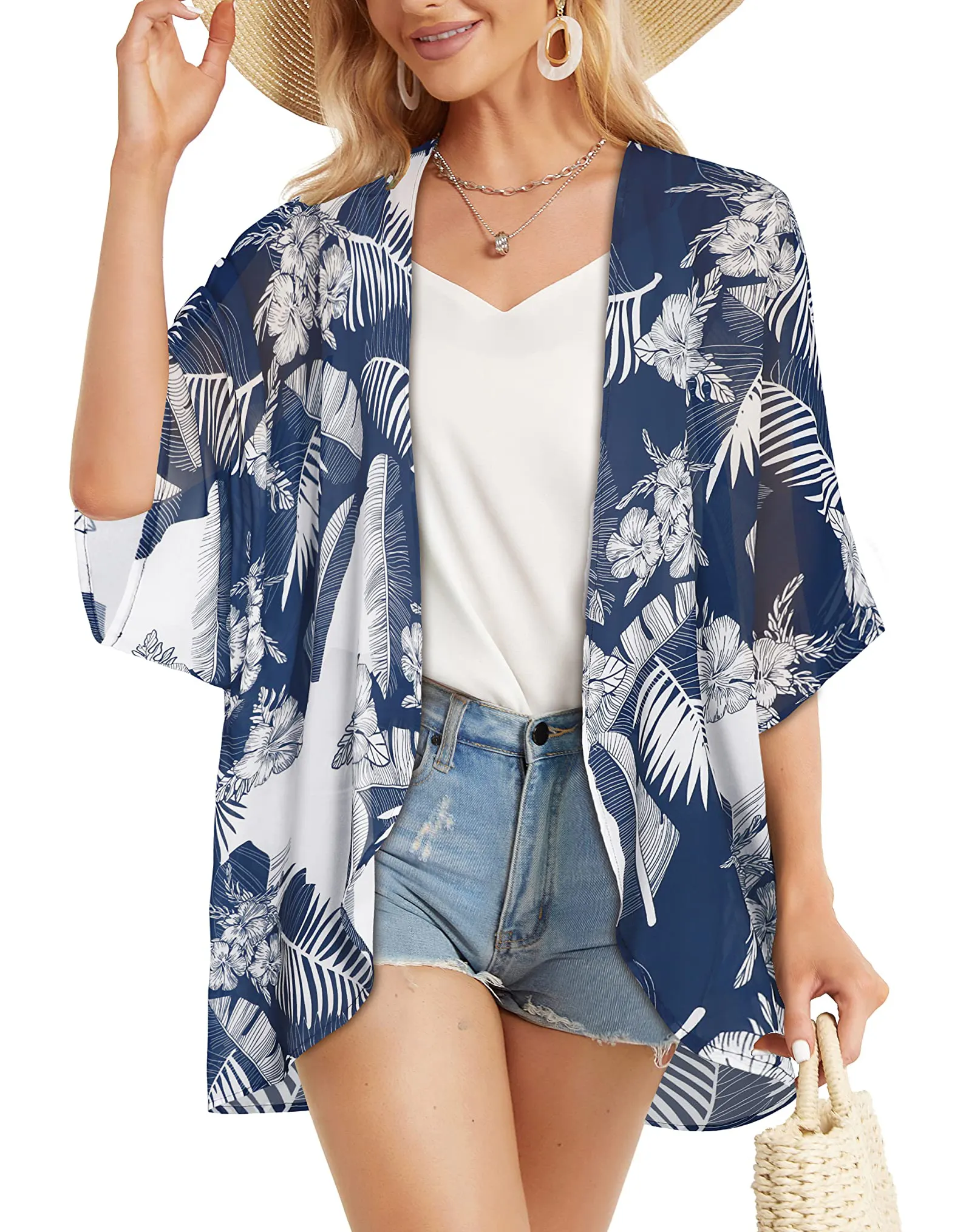 Dames Custom Zomer Bedrukte Pluizige Mouw Kimono Cardigan Losse Strandhoes Casual Top