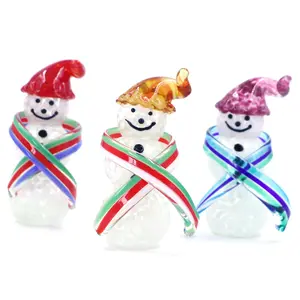 Snowman Christmas Decoration Colorful HandMade Murano Lampwork Glass Snowman Figurine With Removable Scarf