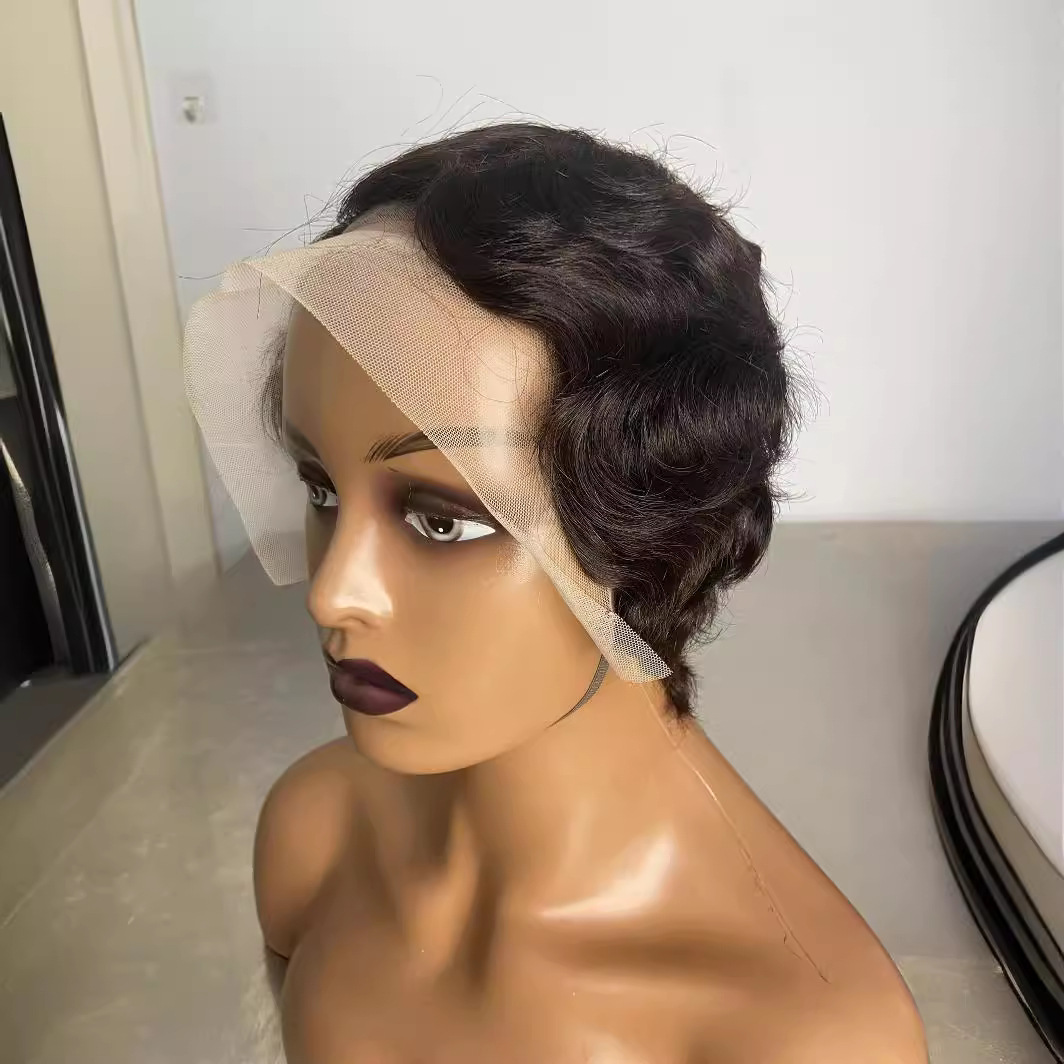 wig short finger wave human hair for women brown short ocean wave pixie cut natural color