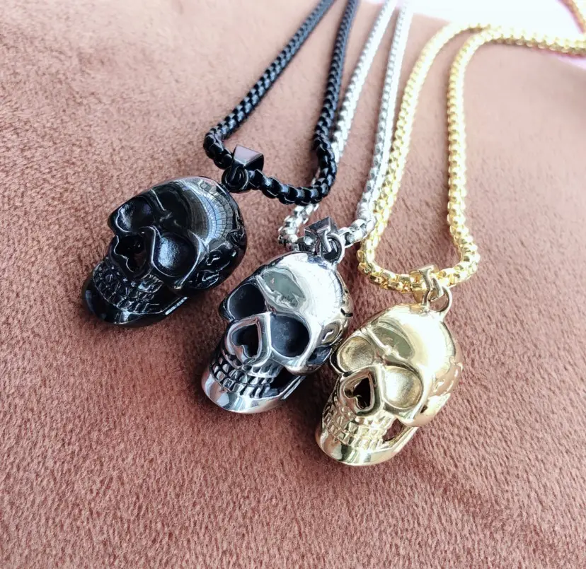 Hot Sell Wholesale Hip Hop Rap Necklace Skull Alloy Necklace Dark Punk Metal Popular Rock Men's Necklace