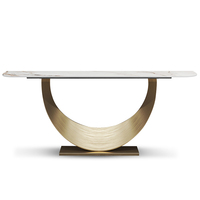 Table de console moderne en acier inoxydable demi-lune en marbre pour villa et résidence de luxe