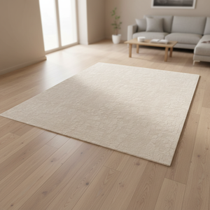 Tappeto in Lana Testurizzata Color Sabbia, Tinto in Filo con Variazioni Tonalità, Ispirato a Montagne e Fiumi, per Soggiorno - Product Image 1