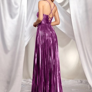 Robes de soirée sexy pour femmes, à col suspendu, sans manches, dos nu, plissées, tendance - Product Image 2