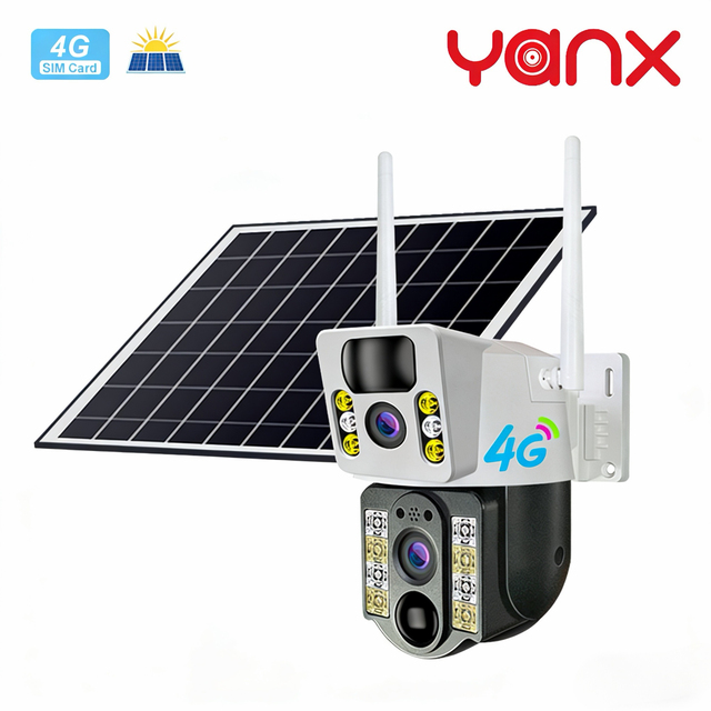 YANX V380 Pro Low Power Consumption Solar Camera Security 4G Outdoor PTZ 4K 8MP Wireless 4MP Dual Lens CCTV Camera