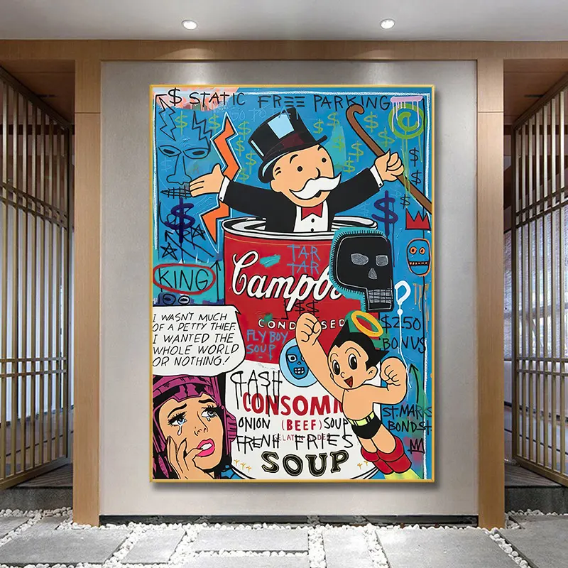 Funny Cartoon HD Graffiti Make Money Pop Art Wall Art Room Poster Canvas Painting Decorative Picture for Living Room Home Deco